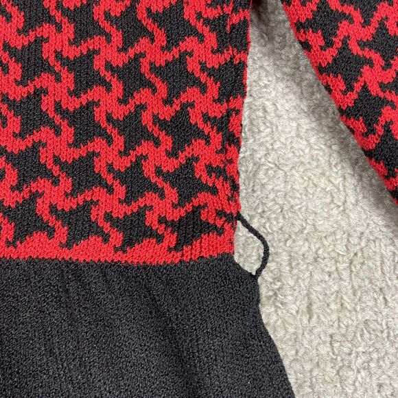 Vintage 1960s Pat Sandler Houndstooth Black Red Knit Midi Sweater Dress US 12 - Picture 6 of 16